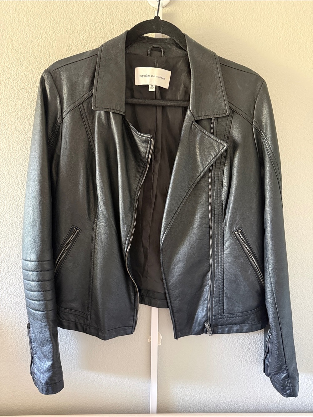 cupcakes & cashmere Black Leather Asymmetrical Zip Jacket